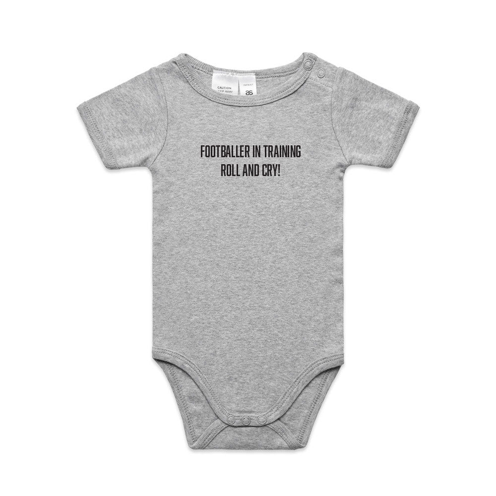 Footballer In Training, Roll & Cry - Baby Romper