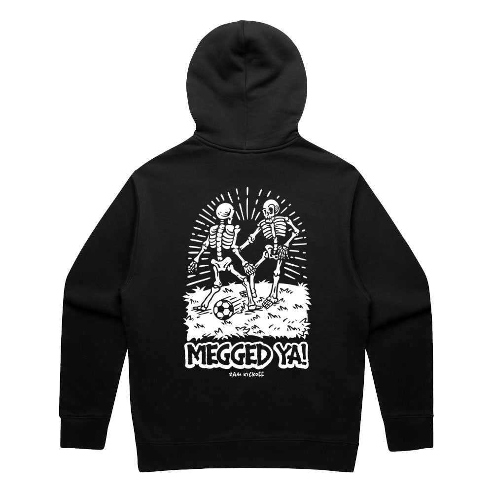 Megged Ya - Comic - Soccer Hoodie Black / White print